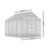 Greenfingers Greenhouse 2.42x2.5x2.26M Aluminium Double Doors Green House Garden Shed