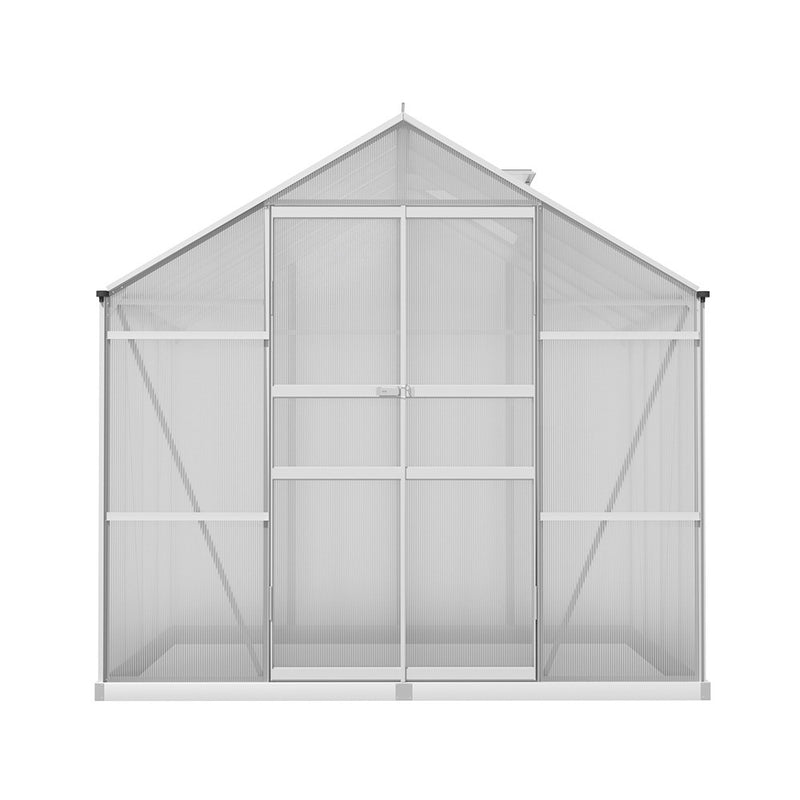 Greenfingers Greenhouse 2.42x2.5x2.26M Aluminium Double Doors Green House Garden Shed