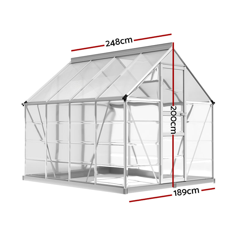 Greenfingers Greenhouse Aluminium Polycarbonate Green House Garden 248x189x200cm