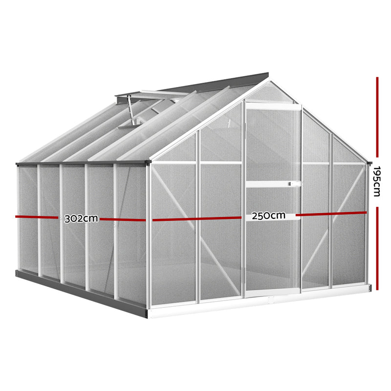 Greenfingers Greenhouse Aluminium Polycarbonate Green House Garden Shed 3x2.5M