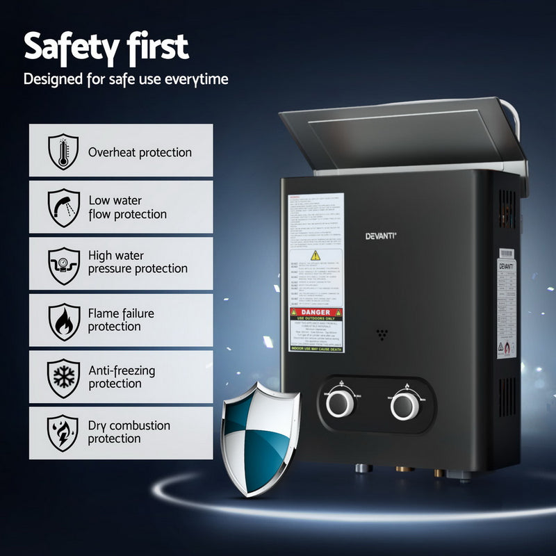 Devanti Portable Gas Water Heater LPG-powered System Black With Pump