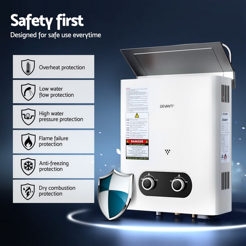 Devanti Portable Gas Water Heater LPG-powered System White With Pump