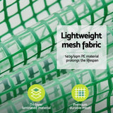 Green mesh fabric of mini greenhouse with text highlighting its features