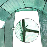Greenhouse PE mesh tent with a close-up of a support pole and knot.
