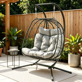 Outdoor Swing Chair 2 Seater with Stand Cushion Rattan Patio Furniture