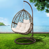 Gardeon Outdoor Egg Swing Chair Wicker Rattan Furniture Pod Stand Cushion Latte