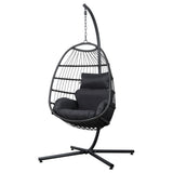 Gardeon Outdoor Egg Swing Chair Hanging Chair Wicker Rope Pod Stand Foldable Grey
