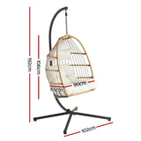 Foldable Outdoor Swing Chair with Stand Cushion Rattan Patio Furniture