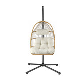Foldable Outdoor Swing Chair with Stand Cushion Rattan Patio Furniture