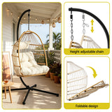 Foldable Outdoor Swing Chair with Stand Cushion Rattan Patio Furniture