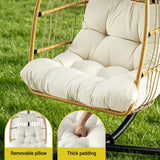 Foldable Outdoor Swing Chair with Stand Cushion Rattan Patio Furniture