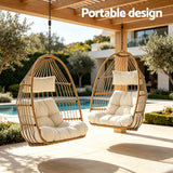 Foldable Outdoor Swing Chair with Stand Cushion Rattan Patio Furniture