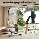 Foldable Outdoor Swing Chair with Stand Cushion Rattan Patio Furniture