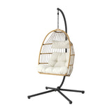 Foldable Outdoor Swing Chair with Stand Cushion Rattan Patio Furniture