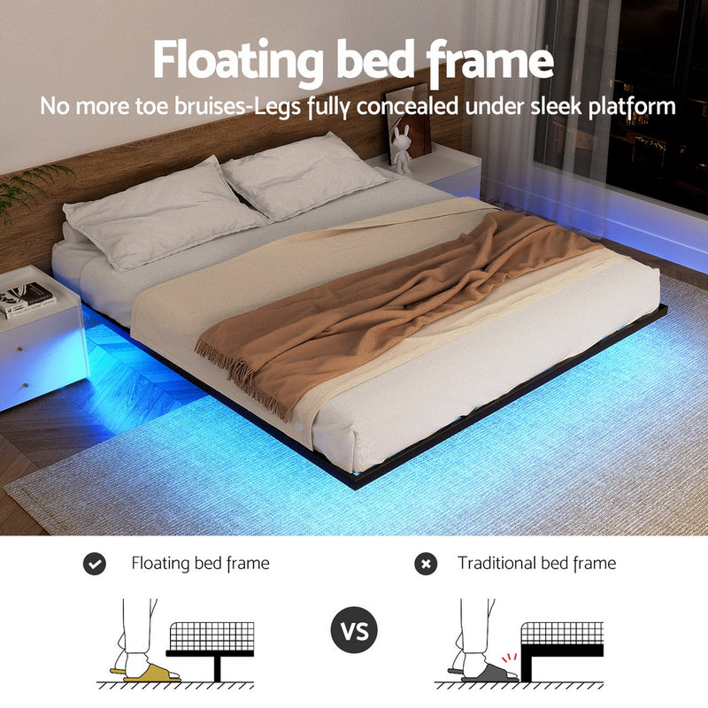 Artiss Queen Bed Frame,Floating Metal Bed Frame with Smart LED Lights - Sturdy Metal Platform Bed Base, Silent Design, Tool-Free Assembly, 300KG Capacity for Home/Hotel/Master Bedroom?