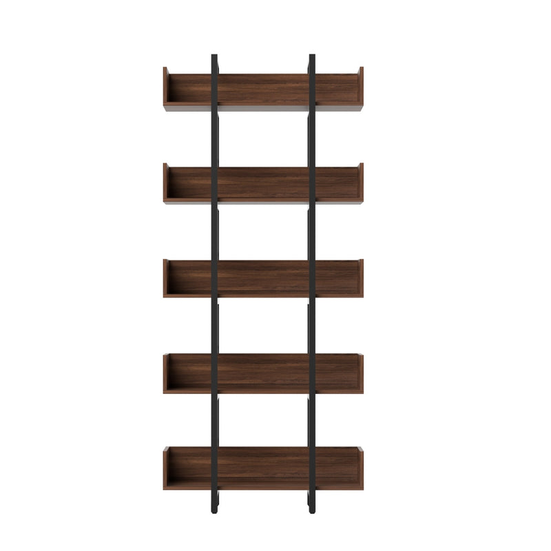 Artiss Bookshelf 5-Tier Bookcase Display Shelves Metal Storage Stand Rack Walnut