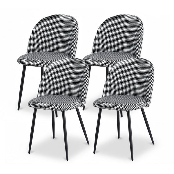 Artiss Dining Chairs Set of 4 Linen Solid Curved Houndstooth