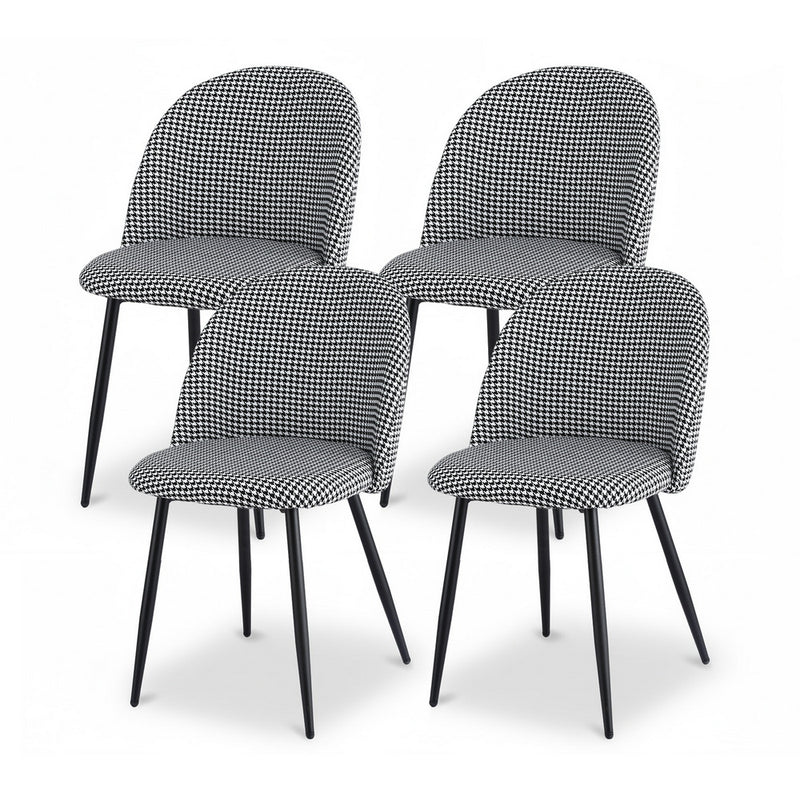 Artiss Dining Chairs Set of 4 Linen Solid Curved Houndstooth
