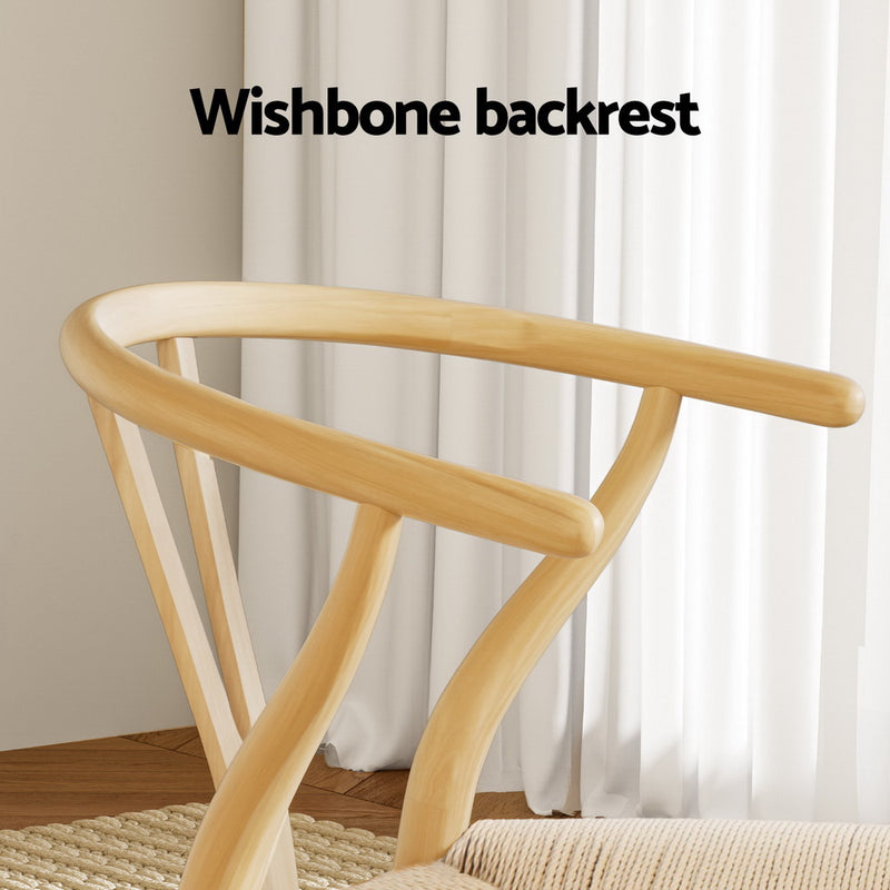 1 Set of 4 Artiss Dining Chairs Wooden Rattan Seat Wishbone Back