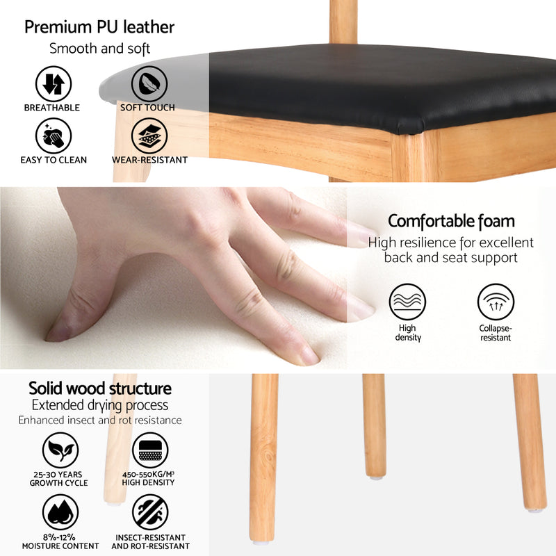 Artiss 2x Dining Chairs Rubber Wood Leather Seat Black