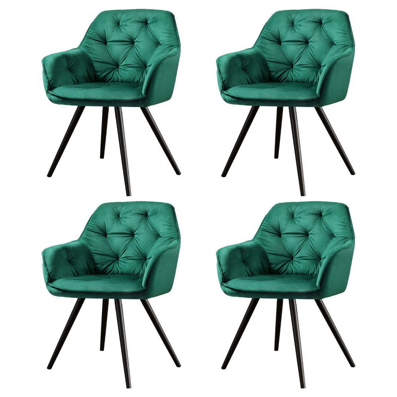 Artiss Dining Chairs Set of 4 Velvet Diamond Tufted Armchair Green