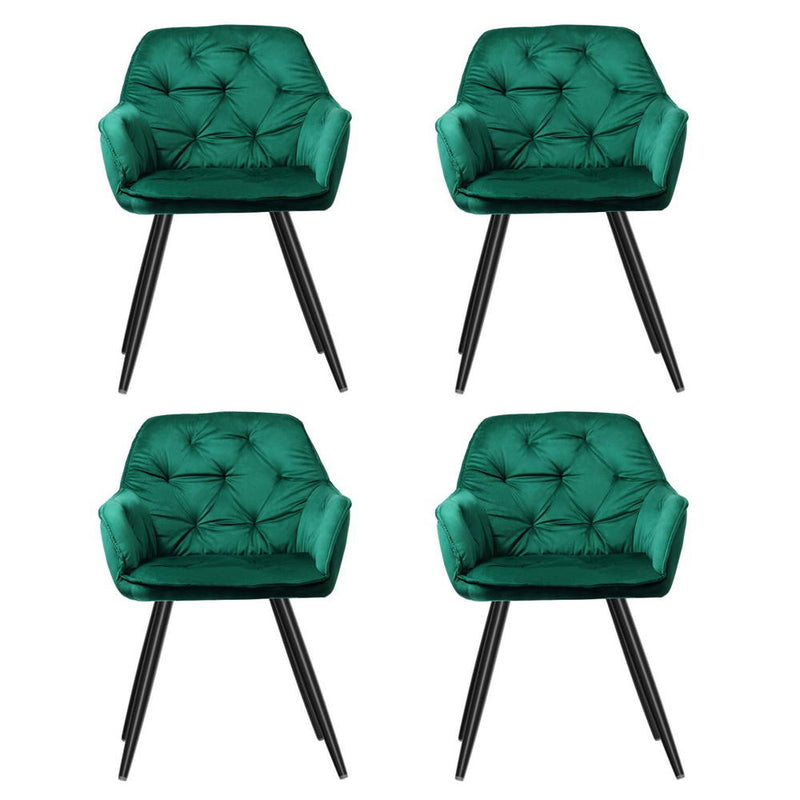 Artiss Dining Chairs Set of 4 Velvet Diamond Tufted Armchair Green