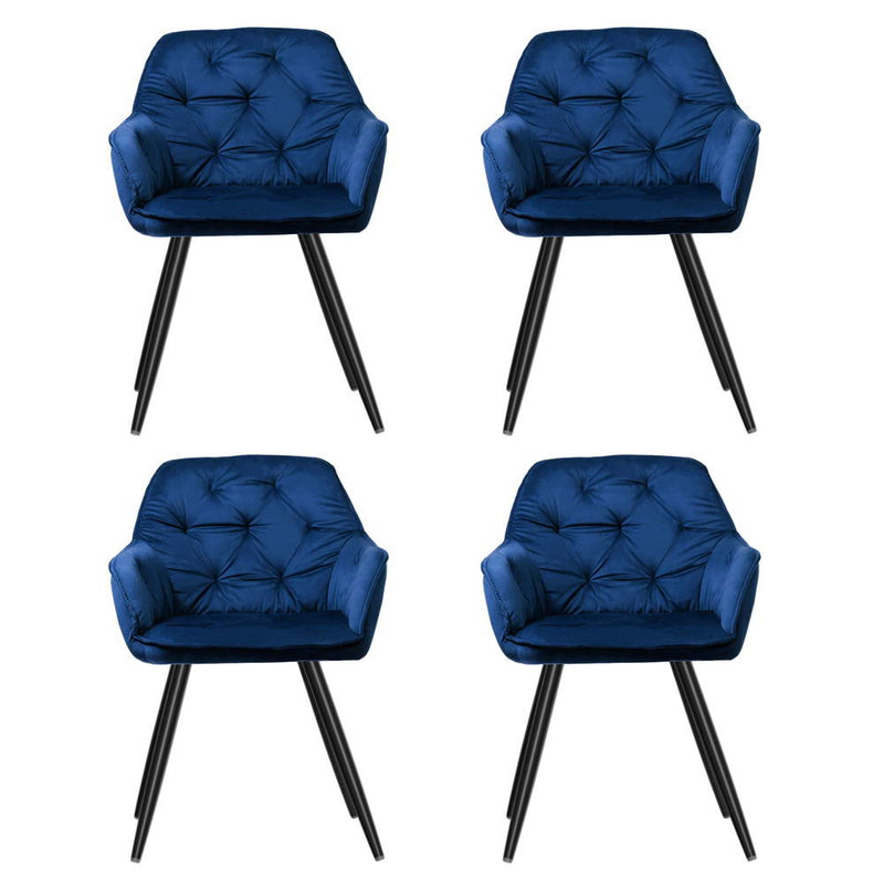 Artiss Dining Chairs Set of 4 Velvet Diamond Tufted Armchair Blue