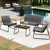 4PCS Outdoor Sofa Set Table and Chairs Cushion textilene Patio Furniture