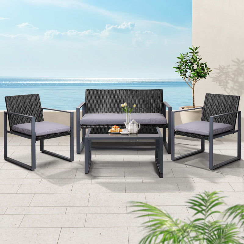 Gardeon 4PC Outdoor Furniture Patio Table Chair Black