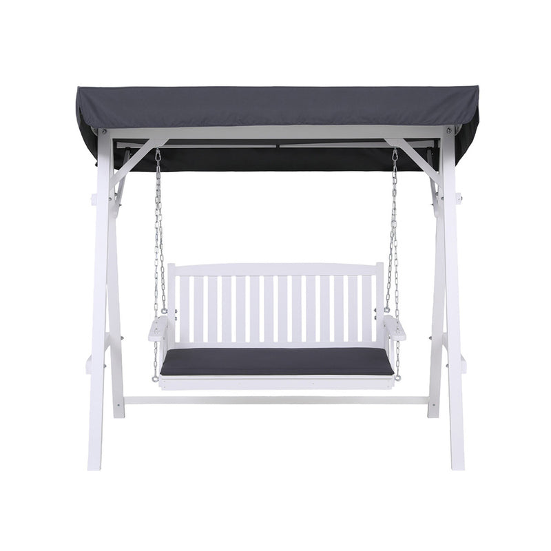 Gardeon Outdoor Wooden Swing Chair Garden Bench Canopy Cushion 3 Seater White