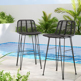 Gardeon 2x Outdoor Bar Stools Rattan Black