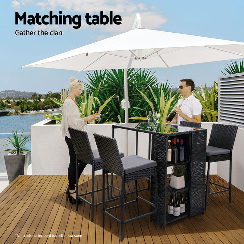 Gardeon Outdoor Bar Table Wicker Dining Bistro Glass Desk Steel Patio Furniture Black