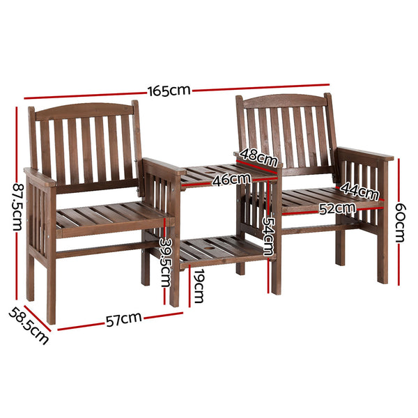 Gardeon Garden Bench Chair Table Loveseat Wooden Outdoor Furniture Patio Park Brown