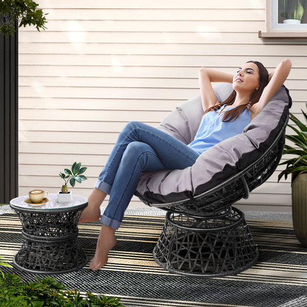 Papasan Chair with side table | Outdoor Chairs | Gardeon brand| Grey
