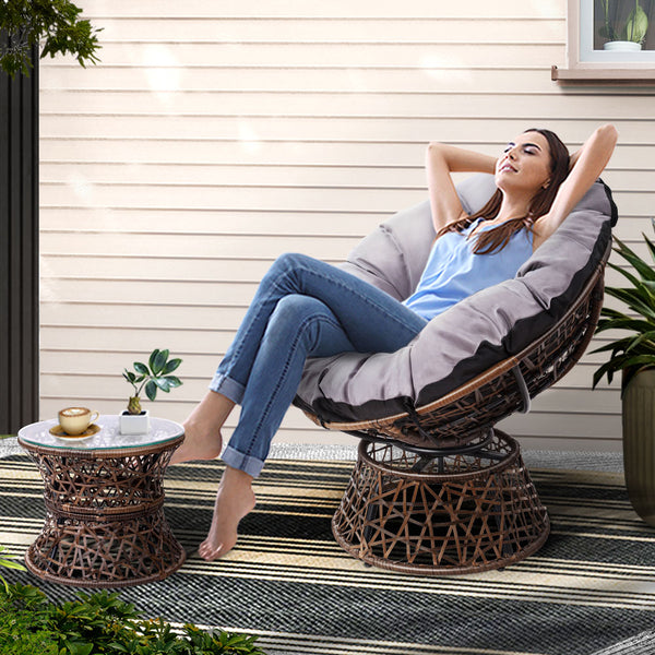 Papasan Chair with side table | Outdoor Chairs | Gardeon brand| Brown
