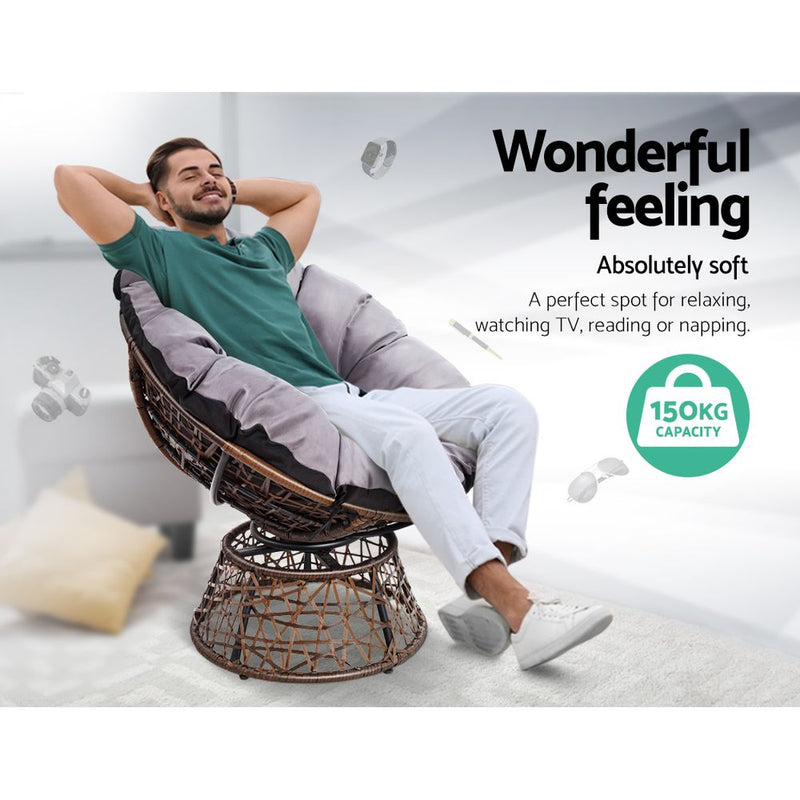 Papasan Chair with side table | Outdoor Chairs | Gardeon brand| Brown