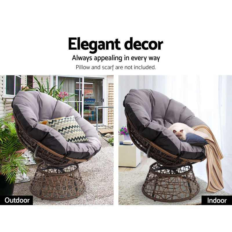 Papasan Chair with side table | Outdoor Chairs | Gardeon brand| Brown