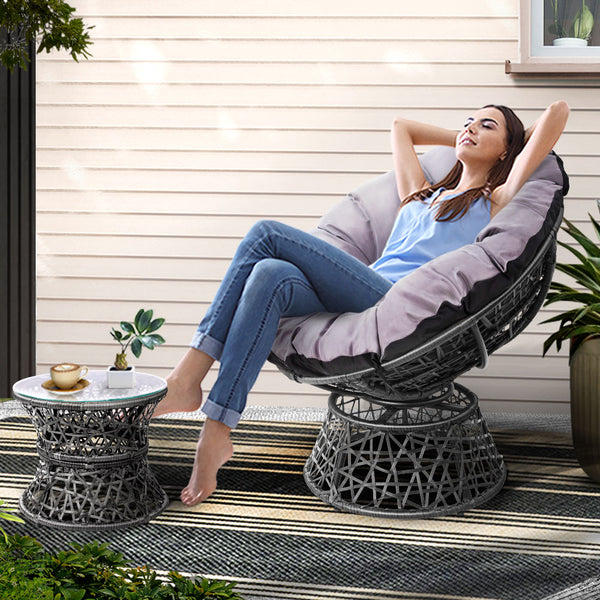 Papasan Chair with side table | Outdoor Chairs | Gardeon brand| Grey