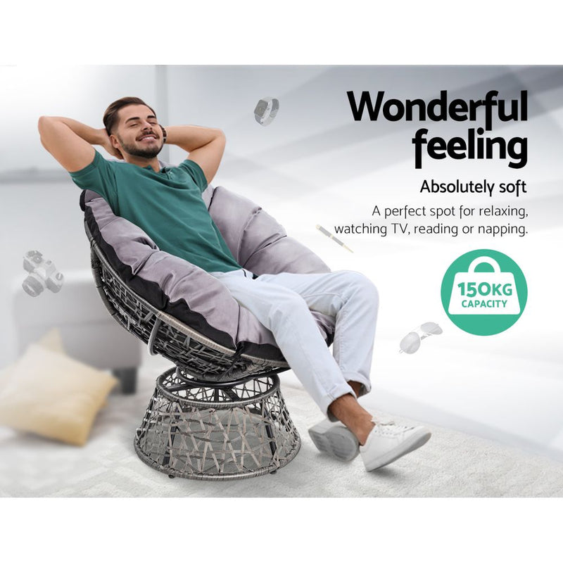 Papasan Chair with side table | Outdoor Chairs | Gardeon brand| Grey