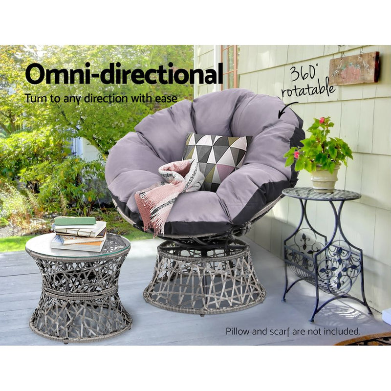 Papasan Chair with side table | Outdoor Chairs | Gardeon brand| Grey