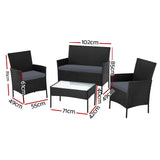 Gardeon Outdoor Furniture Lounge Setting Wicker Patio Dining Set w/Storage Cover Black