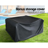 Gardeon Outdoor Furniture Lounge Setting Wicker Patio Dining Set w/Storage Cover Black