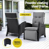 Outdoor Recliner Chairs Sun lounge Wicker Lounger Patio Furniture Adjustable Black