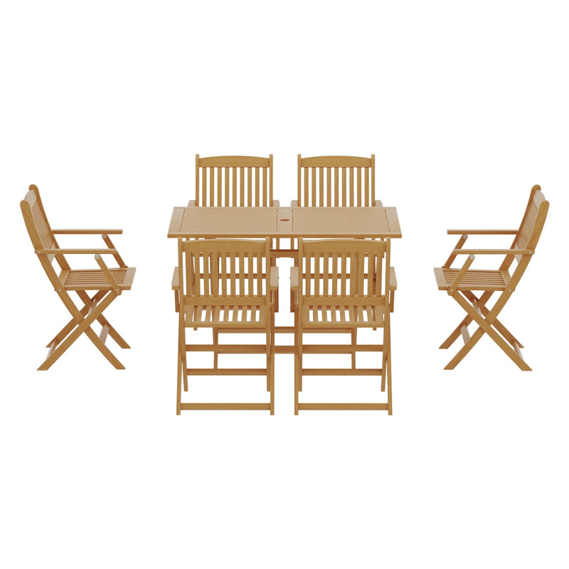 Gardeon Outdoor Dining Set 7 Piece Wooden Table Chairs Setting Foldable