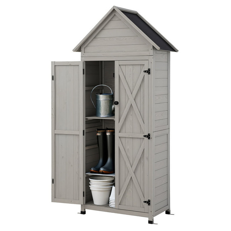 Gardeon Outdoor Storage Cabinet Cupboard Lockable Tool Organizer Shed Adjustable Grey