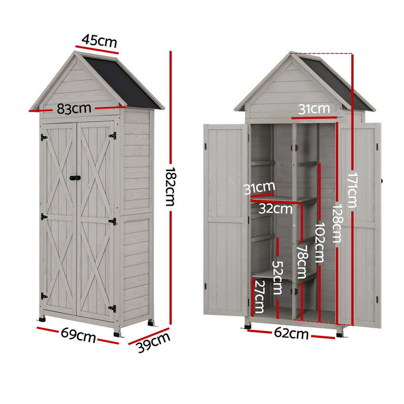 Gardeon Outdoor Storage Cabinet Cupboard Lockable Tool Organizer Shed Adjustable Grey