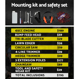 Giantz 65CC Pole Chainsaw Hedge Trimmer Brush Cutter Whipper Snipper 9-in-1 4.3m