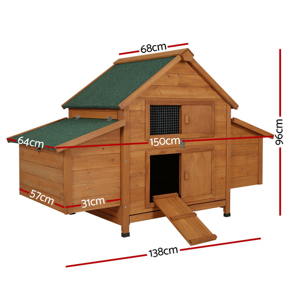 i.Pet Chicken Coop Rabbit Hutch 150cm x 68cm x 96cm Large Chicken Coop House Run Cage Wooden