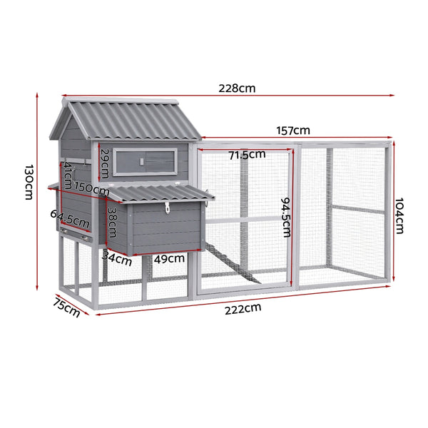 i.Pet Chicken Coop Rabbit Hutch Extra Large Wooden Run Bunny Cage Poultry House Outdoor