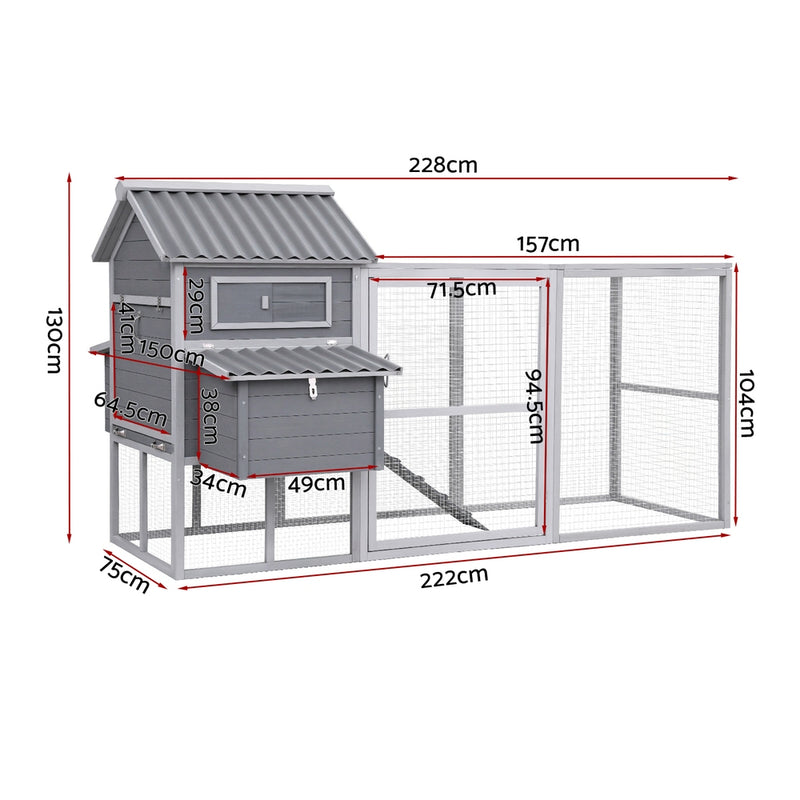 i.Pet Chicken Coop Rabbit Hutch Extra Large Wooden Run Bunny Cage Poultry House Outdoor